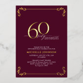 Invitation En Aluminium 60 & Fabuleux Burgundy & Gold Calligraphy Annivers (Recto)