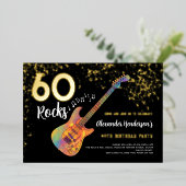 Invitation En Aluminium 60 Rocks 60e Anniversaire de fête Gold Noir (Debout devant)