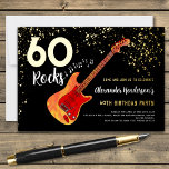 Invitation En Aluminium 60 Rocks 60th Birthday Party Gold<br><div class="desc">60 Rocks avec cette musique rock cool thème 60e anniversaire fête invitation moderne. Guitare électrique à flamme de roche et de rouleau avec parties scintillant d'or et illustrations de notes musicales avec typographie calligraphique moderne or personnalisée sur un arrière - plan noir. Ce modèle facile à utiliser crée l'invitation personnalisée...</div>