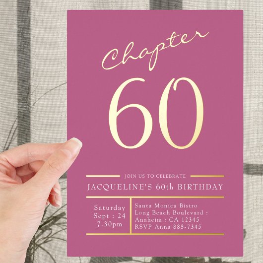 Invitation En Aluminium 60 Rose 60e Anniversaire de fête Or