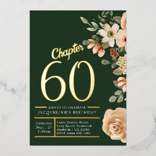Invitation En Aluminium 60e Anniversaire Aquarelle Florale Or Vintage