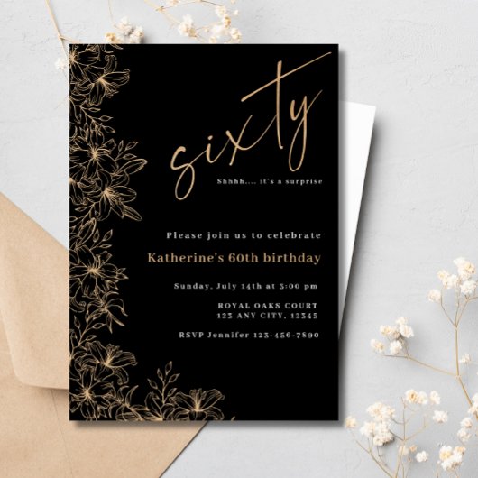 Invitation En Aluminium 60e anniversaire de la surprise Black & Gold Foil 