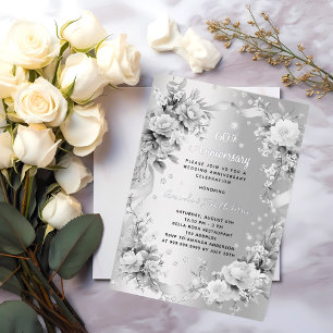 Invitation En Aluminium 60e anniversaire de mariage diamant floral argent