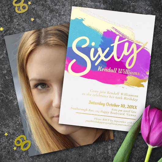 Invitation En Aluminium 60e anniversaire fête d'or photo brillant art abst