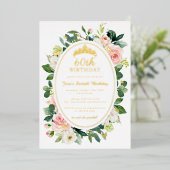Invitation En Aluminium 60e anniversaire Gold Pink Butterfly Floral (Debout devant)