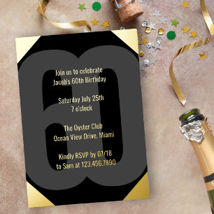 Invitation En Aluminium 60e anniversaire luxueux noir et or gras