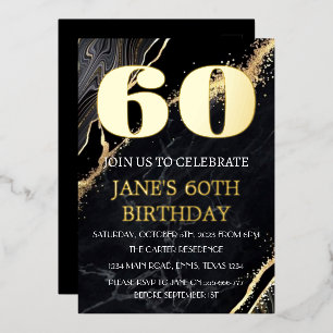 Invitation En Aluminium 60e anniversaire moderne Black Gold Foil QR Code