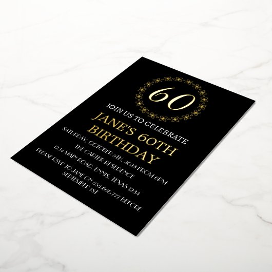 Invitation En Aluminium 60e anniversaire moderne Black Gold Foil QR Code F (Rotation)