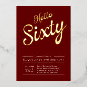 Invitation En Aluminium 60e anniversaire Red Gold Foil Hello 60 (Recto)
