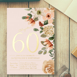 Invitation En Aluminium 60e anniversaire Vintage Floral Peach