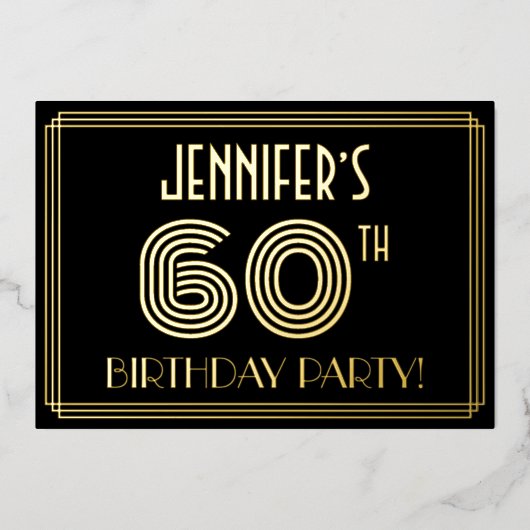 Invitation En Aluminium 60e fête d'anniversaire — Art Déco Style "60" + No (Recto)