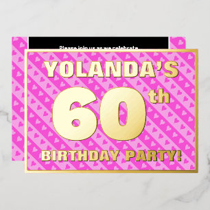Invitation En Aluminium 60e fête d'anniversaire — Coeurs et rayures roses