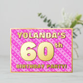 Invitation En Aluminium 60e fête d'anniversaire — Coeurs et rayures roses  (Debout devant)