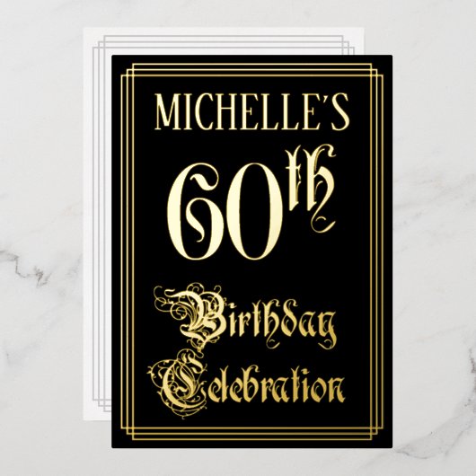 Invitation En Aluminium 60e fête d'anniversaire — Script fantaisie et nom  (Recto/Verso)