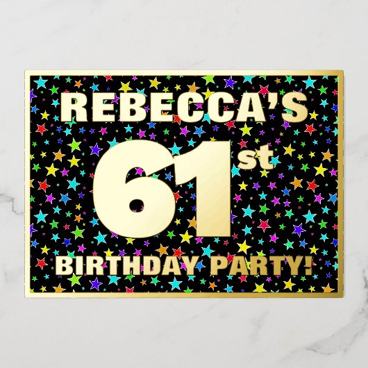 Invitation En Aluminium 61e fête d'anniversaire — Amusant, Colorful Stars  (Recto)