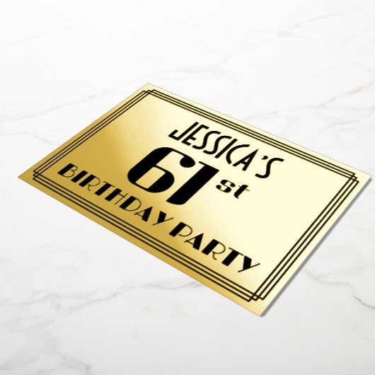 Invitation En Aluminium 61e fête d'anniversaire : Art Déco Look "61" et no (Rotation)