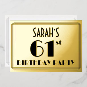 Invitation En Aluminium 61e fête d'anniversaire — Art Déco Look "61" + Nom