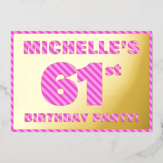 Invitation En Aluminium 61e fête d'anniversaire — Audacieux, amusant, rose (Recto)