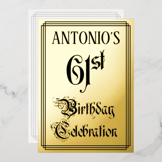 Invitation En Aluminium 61e fête d'anniversaire — Script élégant + Nom per (Recto/Verso)