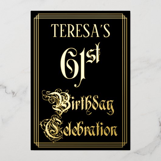Invitation En Aluminium 61e fête d'anniversaire — Script fantaisie et nom  (Recto)