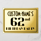 Invitation En Aluminium 62e fête d'anniversaire : Art Déco Look "62" et no (Recto)