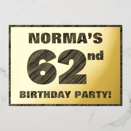 Invitation En Aluminium 62e fête d'anniversaire — Bold, Faux Wood Grain Te (Recto)
