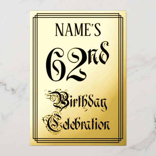 Invitation En Aluminium 62e fête d'anniversaire — Script élégant + Nom per (Recto)