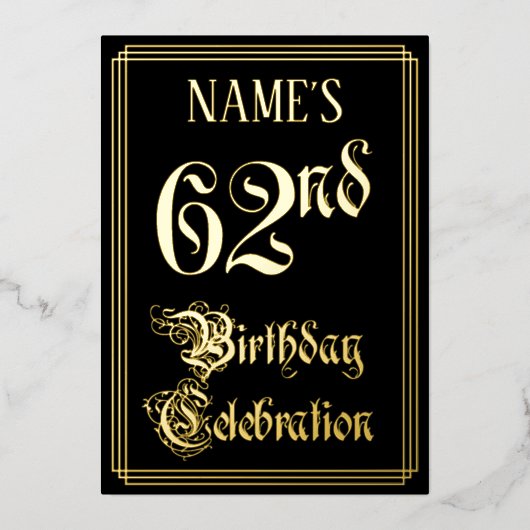 Invitation En Aluminium 62e fête d'anniversaire — Script fantaisie et nom  (Recto)