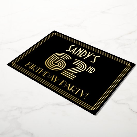 Invitation En Aluminium 62e fête d'anniversaire — Style Art Déco "62" + No (Rotation)