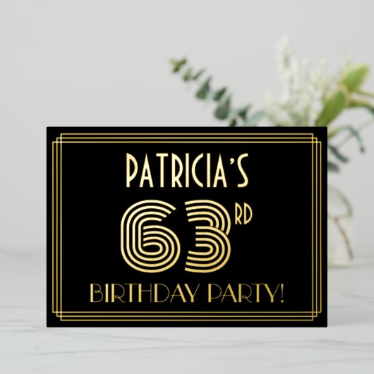 Invitation En Aluminium 63e fête d'anniversaire — Art Déco Style "63" + No (Debout devant)