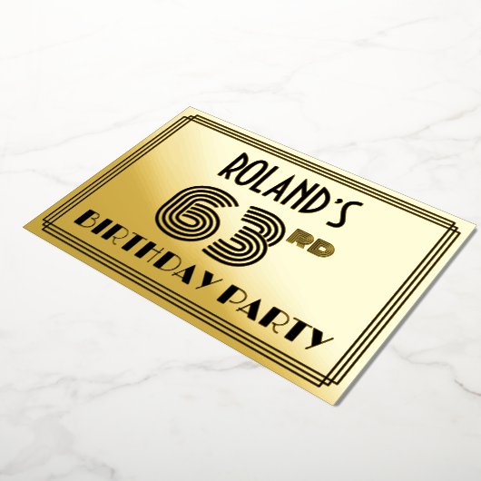 Invitation En Aluminium 63e fête d'anniversaire — Art Déco Style "63" & No (Rotation)
