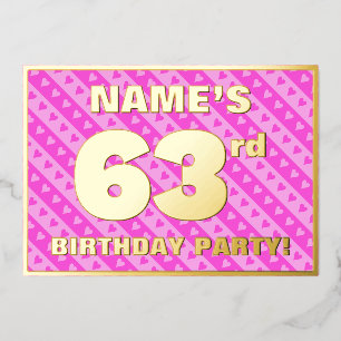 Invitation En Aluminium 63e fête d'anniversaire — Coeurs et rayures roses