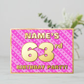 Invitation En Aluminium 63e fête d'anniversaire — Coeurs et rayures roses (Debout devant)