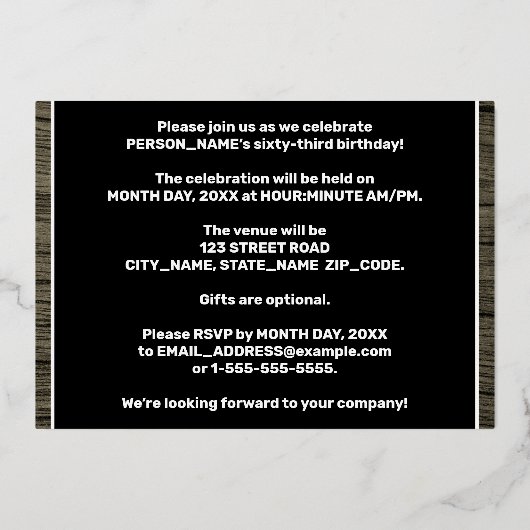 Invitation En Aluminium 63e fête d'anniversaire : Gras, Motif de grains de (Verso)