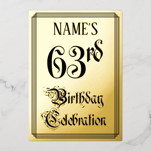 Invitation En Aluminium 63e fête d'anniversaire — Script élégant + Nom per (Recto)