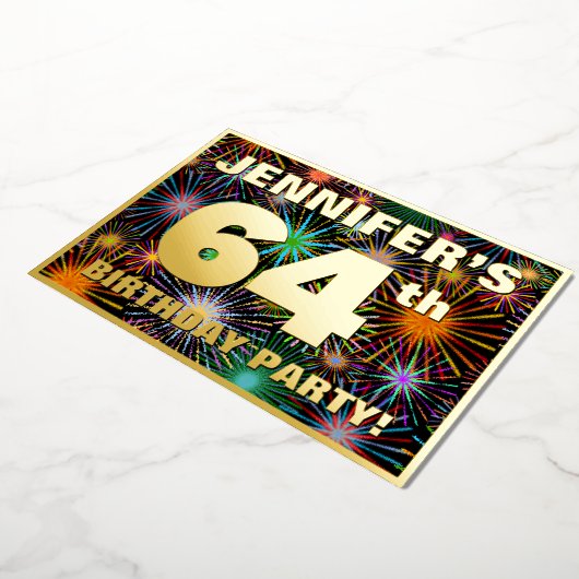 Invitation En Aluminium 64e fête d'anniversaire — Amusant, Feu d'artifice (Rotation)