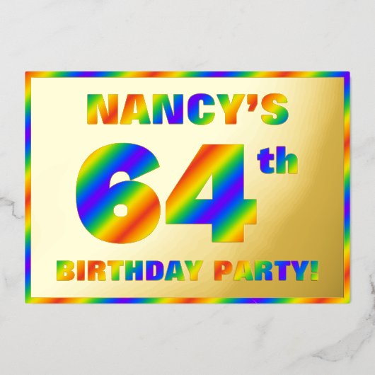 Invitation En Aluminium 64e fête d'anniversaire — Amusant, Rainbow Spectru (Recto)