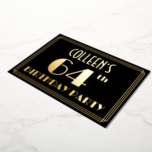 Invitation En Aluminium 64e fête d'anniversaire : Art Déco Look "64", avec (Rotation)