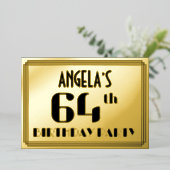 Invitation En Aluminium 64e fête d'anniversaire : Art Déco Look "64" et no (Debout devant)