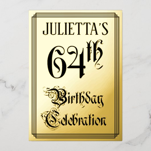 Invitation En Aluminium 64e fête d'anniversaire — Script élégant + Nom per (Recto)