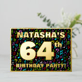 Invitation En Aluminium 64e fête d'anniversaire — Symboles de musique amus (Debout devant)