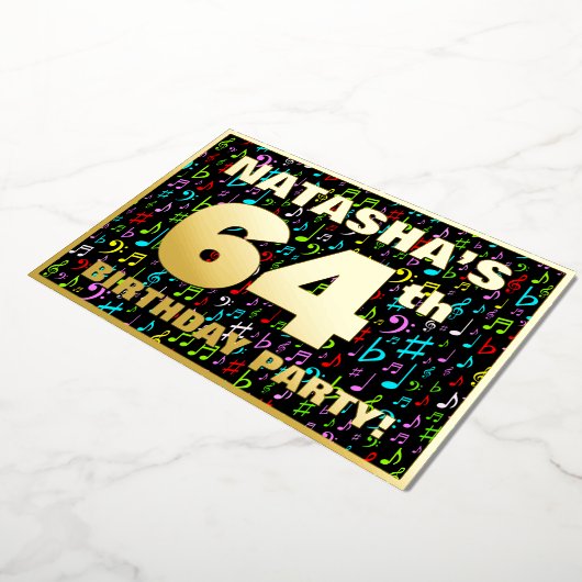 Invitation En Aluminium 64e fête d'anniversaire — Symboles de musique amus (Rotation)