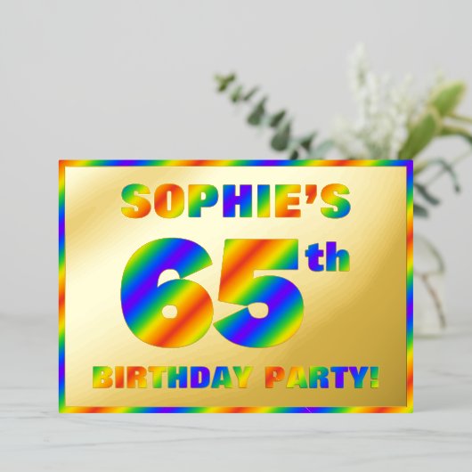 Invitation En Aluminium 65e fête d'anniversaire — Amusant, Rainbow Spectru (Debout devant)