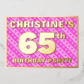 Invitation En Aluminium 65e fête d'anniversaire — Coeurs et rayures roses  (Recto)