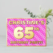 Invitation En Aluminium 65e fête d'anniversaire — Coeurs et rayures roses  (Debout devant)