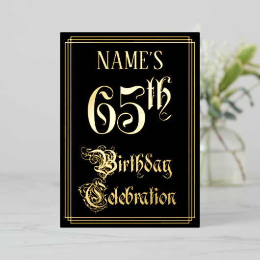 Invitation En Aluminium 65e fête d'anniversaire — Script fantaisie et nom (Debout devant)