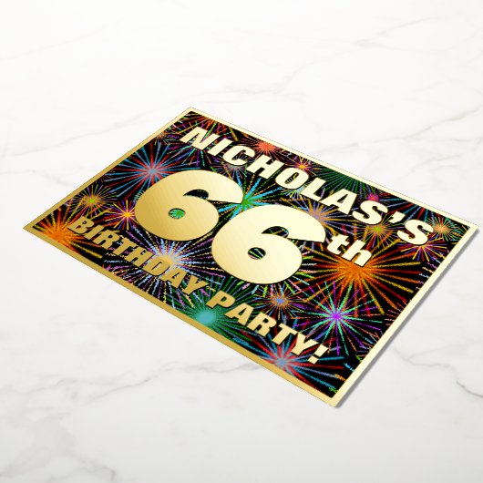 Invitation En Aluminium 66e fête d'anniversaire — Amusant, Feu d'artifice  (Rotation)