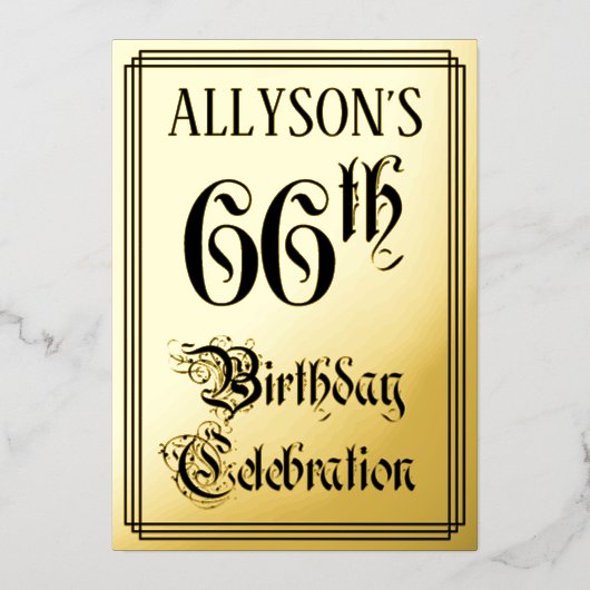 Invitation En Aluminium 66e fête d'anniversaire — Script élégant + Nom per (Recto)