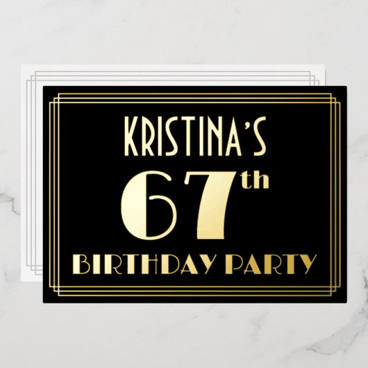 Invitation En Aluminium 67e fête d'anniversaire : Art Déco Look "67", avec (Recto/Verso)