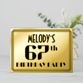 Invitation En Aluminium 67e fête d'anniversaire : Art Déco Look "67" et no (Debout devant)